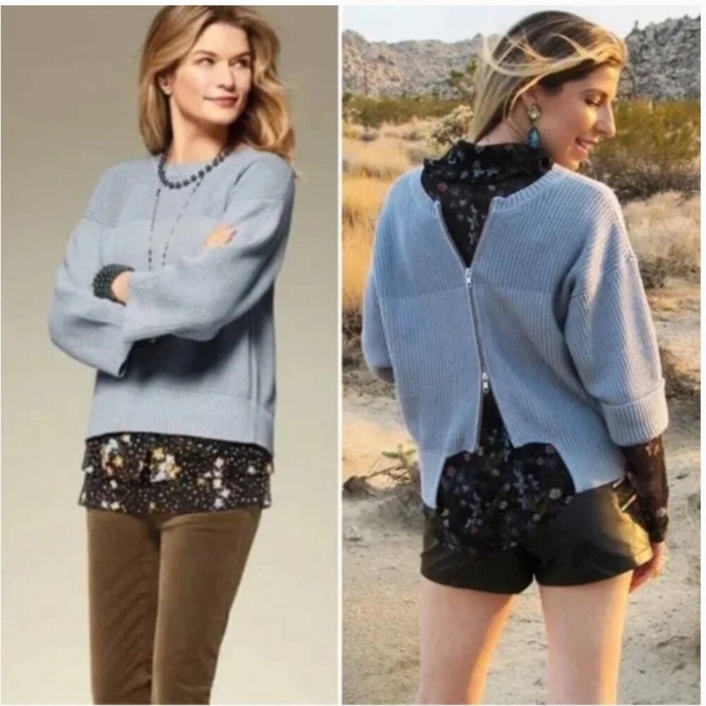 Cabi 3522 Fair Play reversible cardigan sweater ribbed knit 2 way zipper